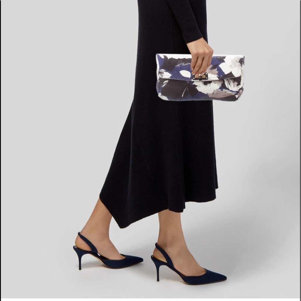 LANVIN Cobalt/Grey/Black/Ivory Printed Jacquard “Happy” Antique Hardware Clutch